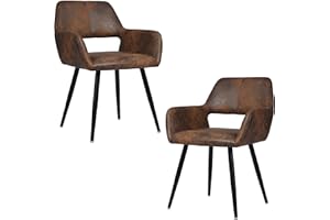 ‎MEUBLE COSY MEUBLE COSY Esszimmerstühle 2er Set Küchenstuhl Polsterstuhl mit Armlehne Sessel Wildledersitz Wohnzimmerstuhl Metallbeine, Braun Vintage, 56x56x78cm