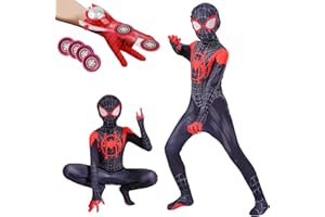 ATOWORLD Miles Morales Costume Kids Boys Adult Men Super Hero Black Spider Costume Suit with Web Shooter Superhero Costume Spider Outfit Fancy Dress Fancy Dress Up Cosplay World Book Day Costumes for Boys Men