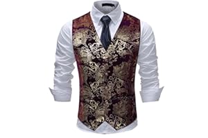 Allthemen Chaleco de traje de paisley para hombre Chaleco de un solo pecho Vestido Slim Fit Botón abajo Formal