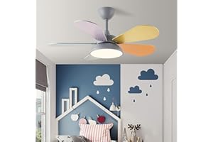 LJX Ventilatore con Luce da Soffitto con Telecomando Silenzioso Macaron DC Lampadario con Ventola a Soffitto per Cameretta Bambini Dimmerabile Inverno Estate Ragazzo Ragazza Camera da Letto, Grigio