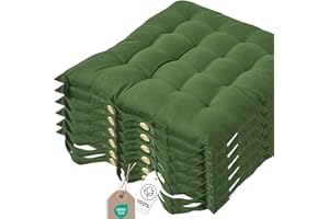 ‎HOMESCAPES Homescapes 6er Set Stuhlkissen 40x40 cm olivgrün – Sitzkissen Outdoor/Indoor mit Baumwollbezug, Sitzpolster waschbar und Oeko-TEX-Zertifiziert für Esszimmer-, Küchen- & Gartenstühle