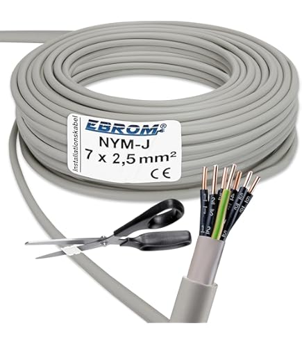 MAS-Premium® Câble De Terre électrique D'alimentation Standard - Anneau Pour Pose Au Sol Et à L'extérieur (NYY-JZ 7 X 1,5 Mm², 40 M