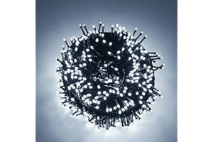 LUCCIKA Luci LED Natalizie da Esterno/Interno, 5mm, Cavo Verde, 8 Modalità, Controller 31V con Memoria, IP44 (Bianco Ghiaccio, 15M 300LED)