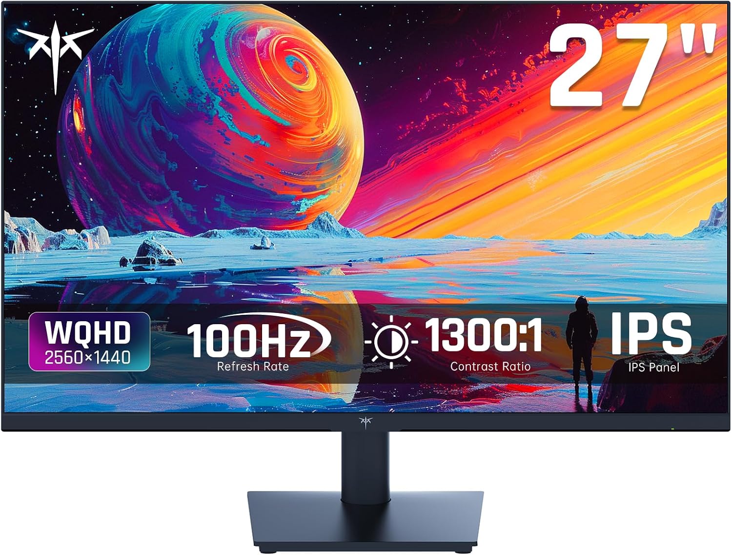 KTC 27 Inch Monitor 1440P, QHD 2K@100Hz IPS PC Monitor, Ultra Thin Bazels, Anti-Blue Light, HDR10, 116% sRGB, 95% DCI-P3, 300 Nits, 5ms MPRT, VESA 100x100, Adaptive Sync for Working and Gaming