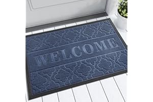 Yimobra Welcome Door Mat 75 x 43 cm, Heavy Duty Durable Front Door Mat for Home Entrance, Garage and Garden Outside Entryway Floor Mat, Non Slip, Fade Resistant, Easy Clean, Blue