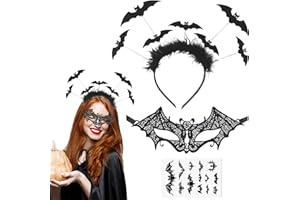 KOIROI Zestaw opasek na włosy na Halloween, nietoperz, opaska na włosy wampira, opaska na włosy z maską na oczy, nietoperz, tatuaże nietoperza, opaska na włosy na Halloween, karnawał, dodatek do kostiumu
