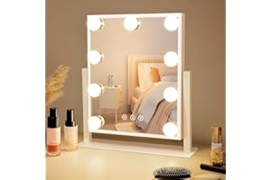 ‎MURSCHE Mursche Schminkspiegel mit Beleuchtung Hollywood Spiegel - Vanity Mirror mit 9 LED Klein Kosmetikspiegel mit Licht 360° Drehung Tischspiegel 3 Modi Schminktischspiegel Touch Dimmbar
