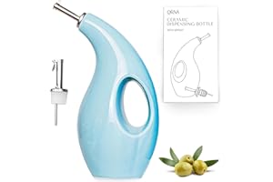 ORNA THE SOUL OF YOUR HOME ORNA Flacon distributeur d'huile en céramique avec 2 becs verseurs - 700 ml / 24 oz Cruet Bouteille avec bec verseur en acier inoxydable pour huile d'olive, vinaigre, sirop - Turquoise