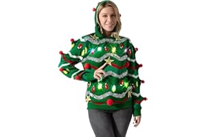 U LOOK UGLY TODAY Suéter de Navidad unisex con luces intermitentes LED multicolor para mujer, suéter feo de punto para fiesta