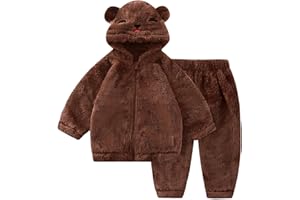 JiAmy Baby Fleece Jacket Hoodie Set Zipper Toddlers Winter Sweatshirt Hooded Coat Warm Top with Cute Bear Ears and Pants Tracksuit Outfits Flannel 2 Pieces Girls Boys 12 Months-4 Years