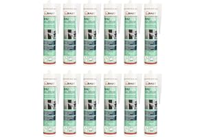 12x dubaust BAS24 Mastic Silicone de construction Silicone neutre pour fenêtres Intérieur/extérieur résistant aux intempéries hautement élastique Cartouche de 310ml (transparent)