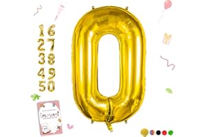 Smlpuame 40 inch Number Balloon 0-9 Gold Large Number 0 Balloons,Digital Balloons for Birthday Party Celebration Decorations Supplies, Helium Foil Number Balloons for Wedding Anniversary