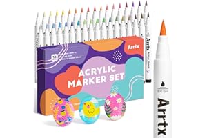 ‎ARRTX Arrtx Acrylstifte für Steine Wasserfest-36 Farben Stifte Steine Bemalen, Pinsel Spitze Acrylmarker Zum Bemalen Acrylmarker für malerei, Keramik, Glas, Holz, Metall, Leinwand, DIY Fotoalbum