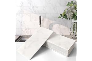 VAOVI Large Subway Self Adhesive Wall Tiles Bathroom,Stick on Kitchen Tile Stickers Marble Shower Wall Panels Waterproof 100x200mm(23Tiles,Carrara White)