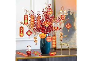 LOMYLM Chinese New Year Decorations 2024 Hanging Ornaments for Tree, 18pcs Chinese New Year Red Dragon Cards with Hanging Cords Spring Festival Mini Hanging Ornaments for Home Office Room Potting Plants