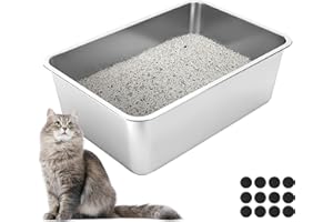 Lohofrnny Kuweta dla kota ze stali nierdzewnej, 60 × 40 × 20 cm, duża kuweta dla kota ze stali nierdzewnej, bezzapachowa, dla dużych zajączków i dużych kotów, łatwa do czyszczenia, antypoślizgowa