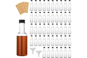 wordmouk Mini Bottigliette per Liquori (48Pz) Bottiglie Alcolici 25mL Vuote Bottigliette Liquore Mignon di Plastica Piccole Riutilizzabili Con Tappi a Vite Neri e Imbuto per Matrimoni e Feste