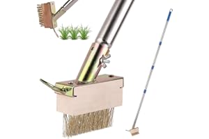 ETRAVEL Weed Brush Long Handle for Cleaning Patios, Block Paving and Driveway − Patio Remover Tool with Angled Wire Bristles, 60" Blade Scraper to Remove Weeds Moss Build-Up