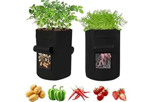 GESDYO 2 Pack 15 Gallon Plant Growing Bags,Potato Grow Bags,Gardening Plant Growing,Felt Plant Growing Bag Tomato, Carrot Vegetable Planter Container with Window - Black