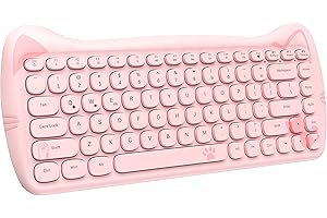 ZIYOU LANG 3060i Tastiera per Computer Carina Senza Fili, Lovely Cat Tastiera Bluetooth Sottile Retrò Silenziosa con Typewriter Round Matte Texture Keycap QWERTY per PC Laptop Mac-Rosa