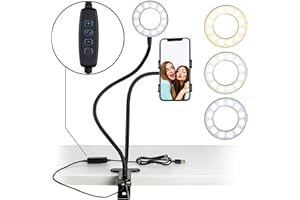Aduro U-Stream - Anello luminoso per selfie con supporto a collo d'oca da 61 cm e supporto per cellulare, supporto per telefono per social media influencer live streaming e kit di luci (nero)