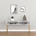 Anikaa Hux Console Tables Sofa Table Side Table Hallway Enteryway Living Room Wood Top & Metal Frame (White/Golden) D.I.Y