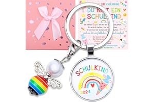 AONVEKI Einschulung Mädchen Geschenk, Schutzengel Schlüsselanhänger Schulkind 2024 Schultüte Füllung Schulanfang Geschenke Plus Grußkarte Geschenkbox für Tochter Enkelin Nichte