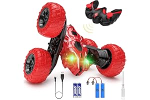 DDULEOG Voiture Télécommandée Enfant 4WD 360°Rotation Stunt Car Offroad RC Véhicule avec LED 2.4GHz RC Voiture Radiocommandee Teux pour Enfants de 6 ans, Cadeau Anniversaire, de Noël et de Nouvel An（Rose）