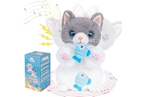 WAYPIN SION Interaktive Plüsch-Katze, Kätzchen-Haustier, niedliche Stofftiere, essen Fisch Katze mit Papagei, wiederholen Sie Schütteln Körper und Kopf, Festival-Geschenke für Kinder (blau)