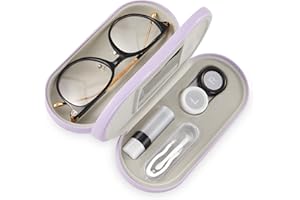 Muf 2 in 1 Double Sided Portable Contact Lens Case and Glasses Case,Dual Use Design with Built-in Mirror, Tweezer and Contact Lens Solution Bottle Included for Travel Kit