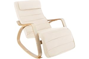 TecTake® Sedia A Dondolo, Poltrona Relax Ergonomica, Poggiapiedi, Poltrona a Dondolo, Imbottita, Rivestimento Lavabile, Struttura In Legno, Per Salotto, Camera Da Letto, Ufficio, Studio - Beige