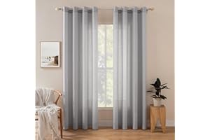 MIULEE 2 Unidades Cortinas Salon Translucidas Poliéster Lino con Ojales Visillos de Dormitorio Moderno Ventana Salon Habitacion Cuarto Dormitorio Comedor Cocina 140x175 cm Gris Claro