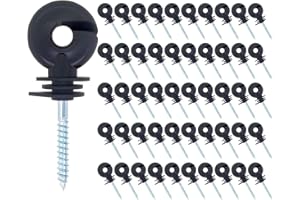 TIANLONG 50 PCS Electric Fence Insulators Screw, Electric Fencing Ring Insulator for Wood Post Sun Protection & Rainproof, Electric Fence Insulators Screw in