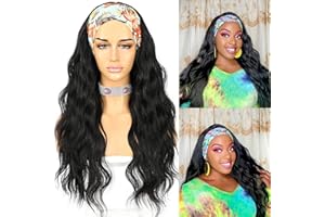 Sapphirewigs Body Wave Headband Wig Synthetic Long Wavy Wigs for Women Glueless Black Hair Natural Looking 150% Density 26 inch