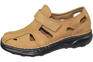 KATTE Mens Sandals Nubuck Leather Sandals Men Closed Toe Walking Sandals for Men Outdoor Comfortable Sandals Mens Leather Sandals Casual Beach Summer Walking Shoes