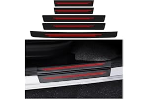 Adunsiaoto 5 Stück Auto Türschutz Stoßstangenschutz Abdeckung Mit Starkem, Carbon Fiber Schwellenschutz Aufkleber, Auto Türschweller Streifen Anti-Tritt Schutz Aufkleber Carbon Fiber(Rot)