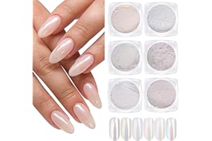 GZSYY Weiße Perle Chrom Nagelpuder Glitzerpuder Spiegeleffekt Pulver Glitter 6PCS Aurora Schimmer Chrom Pigment Metallic Chrom Nagelpuder