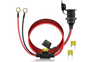 HATMINI Cavo di ricambio per presa accendisigari con filettatura fissa da 10FT, 12 V/24 V, cavo di ricambio per presa accendisigari femmina impermeabile da 20 A 14 AWG, terminale ad anello da 8 mm