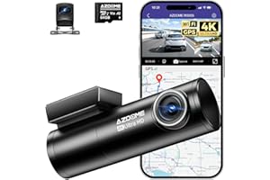 AZDOME 4K Dash Cam Front and Rear, WiFi GPS, Dual Car Camera, Mini Dashcam for Cars with 64GB SD Card, 24H Parking Mode, ADAS, Night Vision, WDR, 170° Wide Angle, G-Sensor, App Control, Max 256GB
