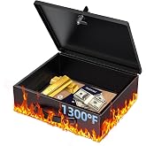 Uniclife Fireproof Document Box with Key Lock and Handle, 32.5 x 27 x 10 cm | Waterproof Large Metal Box for A4 Paper, Safe f