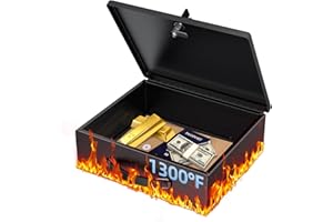 Uniclife Fireproof Document Box with Key Lock & Handle, 33 x 27 x 10 cm, Large Lock Box for A4 Paper, Water-Resistant Safe Box for Valuables, Passports & Cash, Portable Security Metal Chest