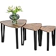 HOMCOM 3 PCs MDF Steel Nesting Table Coffee Table Set Multifunctional End Side Table Living Room Furniture Walnut Wood Grain