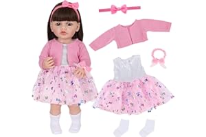 Xerteam Vestiti per bambole per bambola da 50-55 cm, abito in tulle rosa con motivo a farfalla glitterata, accessori per giacca lavorata a maglia e fascia con fiocco per bambola da 50-55 cm, adatto