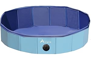 Alivio Foldable Dog Pool Dog Paddling Pool, PVC Non-Slip Foldable Dog Swimming Pool Bath Tub