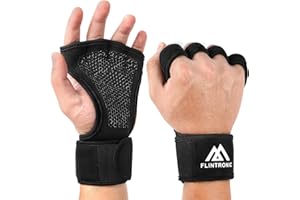 flintronic Rękawiczki gimnastyczne, rękawice crossfit z opaskami na nadgarstki, antypoślizgowe oddychające rękawiczki na siłownię, kalistenia, hantle, kettlebell, podciąganie fitness (czarny)