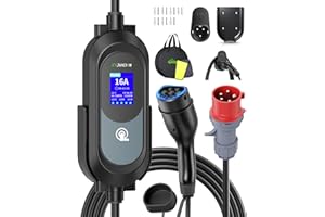 Evjuicion Cargador Coche electrico, Cargador de Coche eléctrico de 11 kW CEE trifásico [6-16A, 0-12H, 6M] portabilidad con Soporte de Pared y Soporte para Cable, para Vehículos Eléctricos Tipo 2 con