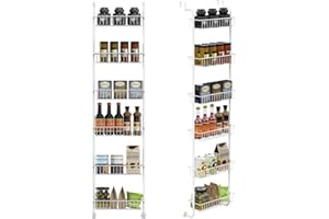 Shinoske Estantería Organizador Colgante Almacenamiento de 6 Niveles para Puerta, Estante de Especias para Puerta, Organizador de Puerta de Metal para Cocina despensa Armario Oficina baño - Blanco