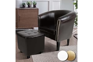 MIADOMODO Sillón Chesterfield con Reposapiés | Tapizado en Cuero Artificial con Patas de Madera, Color a Elegir | Butaca de Piel Sintética para Dormitorio y Salón, Sofá Chester 1 Plaza (Marrón)