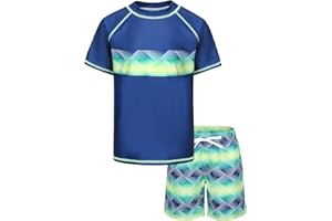 MOON TREE Boys Rash Vest Swim Set Kids Two Pieces Swimsuit Short Sleeve Swimming Costume Age 3-16 Years