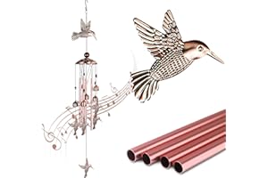 ACOMOK Wind Chimes Outdoor Clearance, 4 Aluminum Tube Hummingbird Wind Chime with S Hook,Patio Garden Decor, Housewarming Gift (Hummingbird)